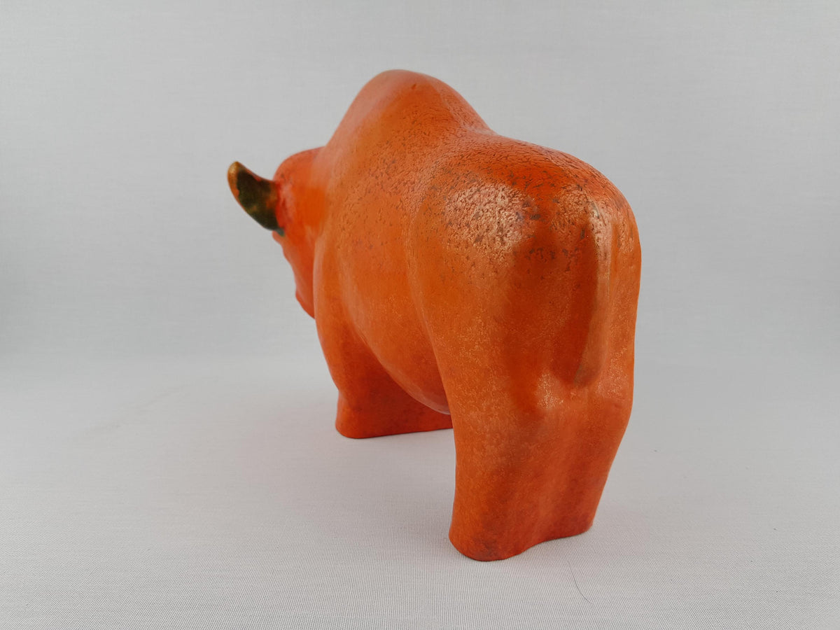 XL Vintage RUSCHA KERAMIK Bull with Vulkano decor West German Pottery 1960s by Kurt Tschörner