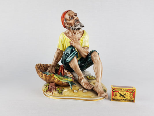 Vintage 1950s SANDIZELL HOFFNER & Co German Porcelain Figurine – Old Capodimonte Neapolitan Fisherman Seller