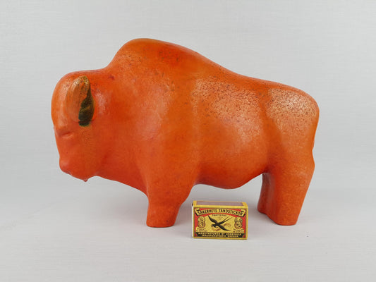 XL Vintage RUSCHA KERAMIK Bull with Vulkano decor West German Pottery 1960s by Kurt Tschörner