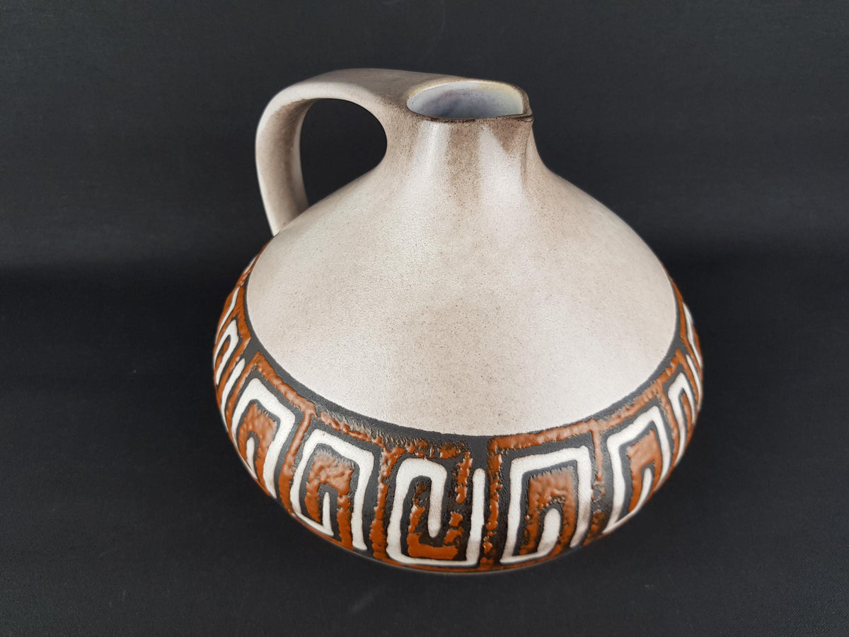 Vintage RUSCHA KERAMIK Beige with Brown Vase with "Kreta" decor 315 West German Pottery 1960s