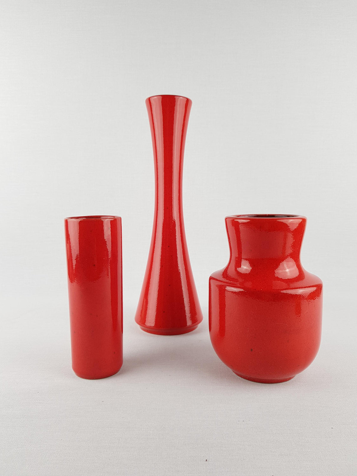 Vintage STEULER KERAMIK Tapered Hourglass Red Vase 4125 4 West German Pottery 1950s