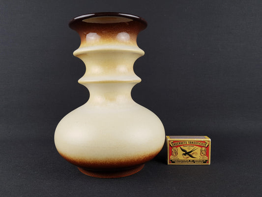 Vintage STEULER KERAMIK Beige Brown Vase "Cascad " Serie by Cari Zalloni 224-20 West German Pottery 1969s