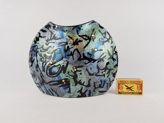 Vintage STEULER DESIGN Ceramic Blue and Green Fish Mouth Vase West German Pottery 1980s