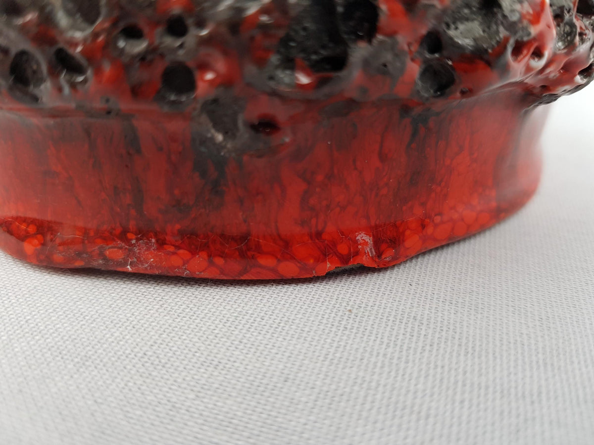 Vintage OTTO KERAMIK Red Fat Lava Crater Glaze Bowl West German Pottery 1970s