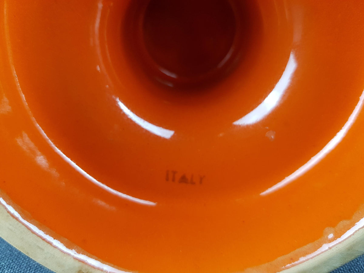 Vintage Reddish orange CANDLE HOLDER Italian Pottery 1960s 1970s