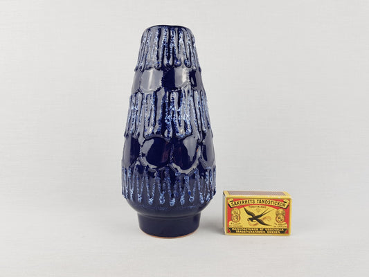 Vintage VEB STREHLA Blue Fat Lava Vase East German Pottery 1960s