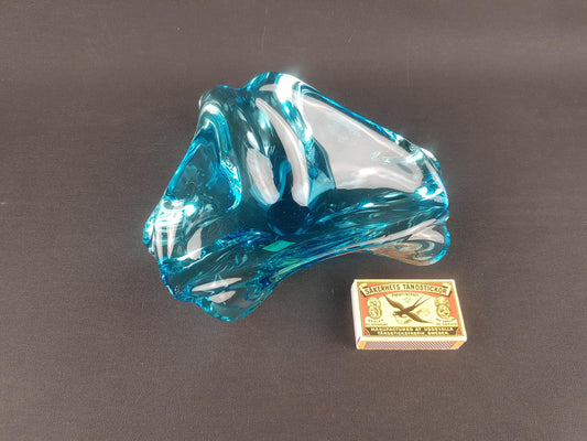 Vintage MURANO GLASS Blue Bowl | Ashtray Italian Art Glass | 1960-70s