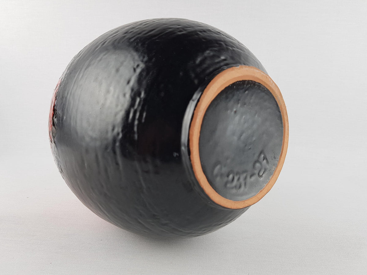 Vintage CARSTENS ATELIER Tonnieshof Black and Red Textured Vase C237-27 West German Pottery 1968s