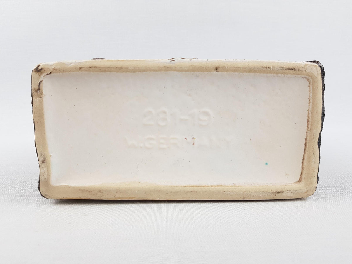 Vintage SCHEURICH KERAMIK Rectangular Vase With Bull and Horse Decor 281-19 West German Pottery 1970s
