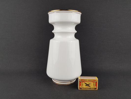 Vintage MODICA KERAMIEK GOUDA White Vase With Golden Rim 184 Dutch Pottery 1970s