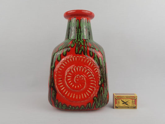 Vintage BAY KERAMIK "Kalkutta" Decor Orange and Green Vase 80/25 West German Pottery 1970s