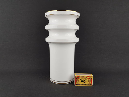 Vintage MODICA KERAMIEK GOUDA White Hooped Vase 126 Dutch Pottery 1970s