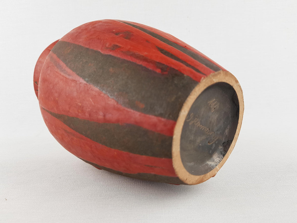 Vintage CERAMANO Red Ceramic Vase with STROMBOLI decor 116 By Hanns Welling West German Pottery 1959s