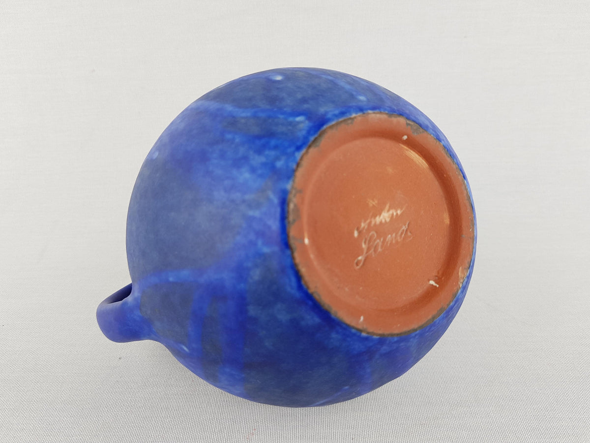 Vintage Blue Handled Jug Vase by ANTON LANG Studio Art Pottery Germany