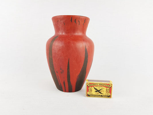 Vintage CERAMANO Red Ceramic Vase with STROMBOLI decor 116 By Hanns Welling West German Pottery 1959s
