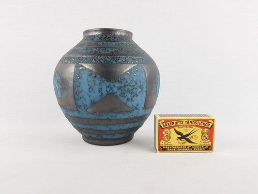 Vintage CARSTENS KERAMIK Blue Vase With Ankara Decor 652 13 West German Pottery 1960s Fat Lava Era