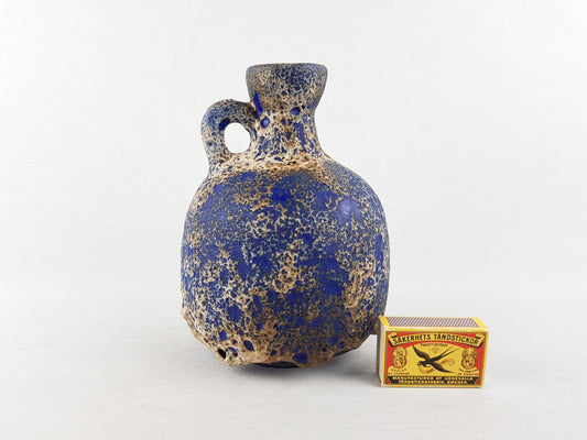 Vintage RUSCHA KERAMIK Blue Brown and White Fat Lava Vase with 333 West German Pottery