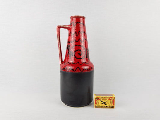 Vintage DUMLER UND BREIDEN Handled Black and Red Vase 332-26 West German Pottery 1960-70s