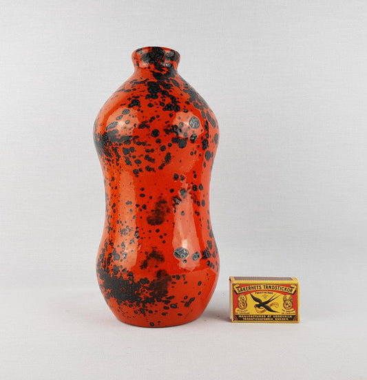 Vintage MAREI KERAMIK (Majolikafabrik Rheinbach) Freckled Red Vase West German Pottery 1970s