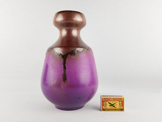 Vintage FOHR KERAMIK Purple Vase 300 25 With Metallic Brown Decor West German Pottery 1960s 1970s