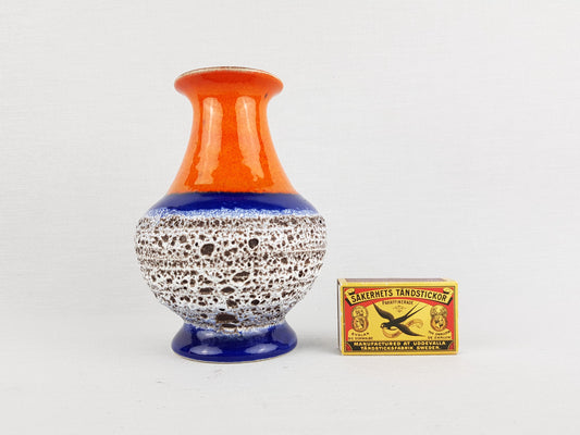 Vintage BAY KERAMIK Orange and Blue Fat Lava Vase 66 14 West German Pottery 1970s