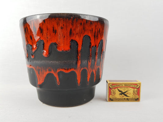 Vintage FOHR KERAMIK Black and Red Fat Lava Planter / Flower Pot With Dripped Decor West German Pottery 1970s