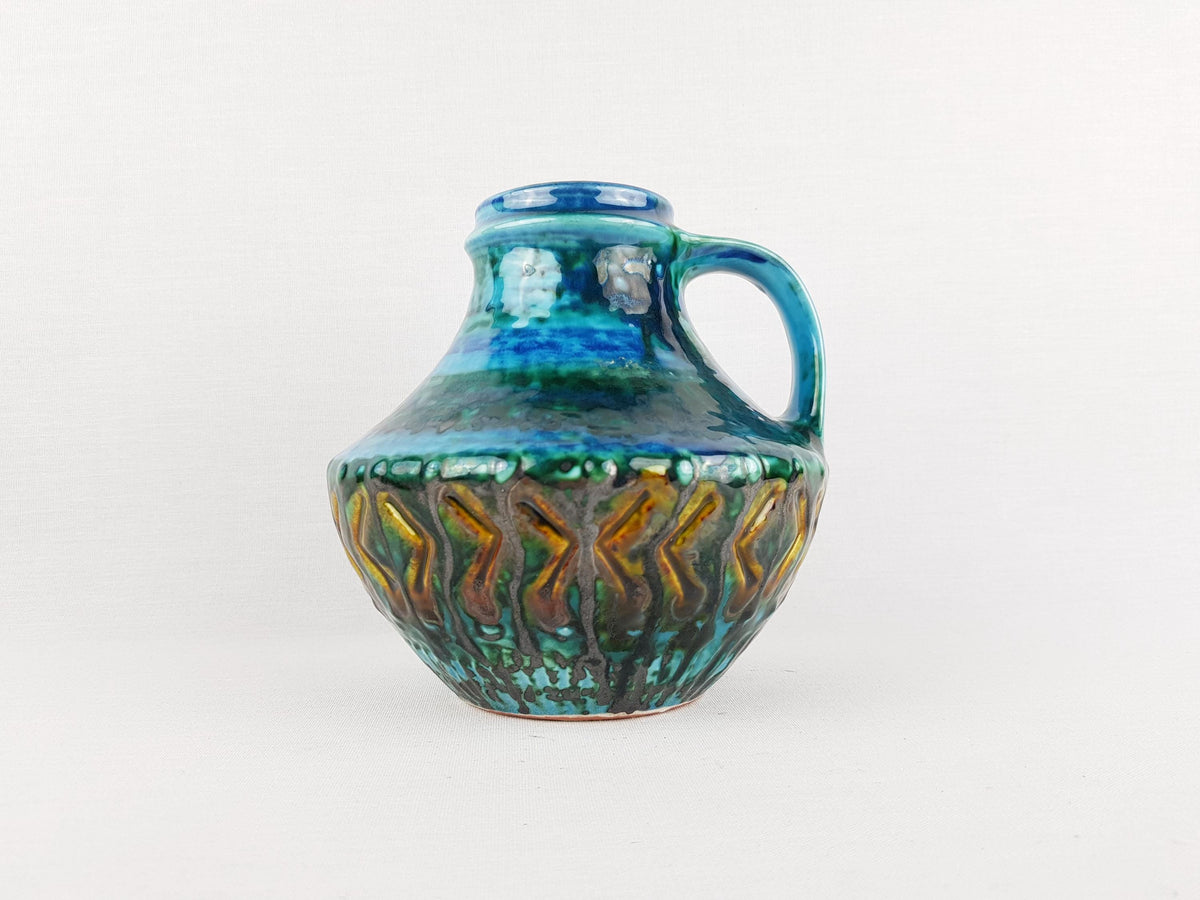 Vintage CARSTENS TÖNNIESHOF KERAMIK Blue and Yellow Vase Reliefserie Keltoi 42-15 West German Pottery 1968s