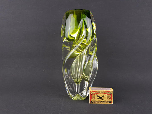 Vintage Rare JOSEF HOSPODKA Yellow and Green "Propellor" Vase Bohemian Czech Glass 1960s Czechoslovakia