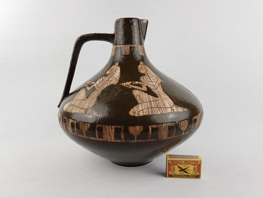 Vintage CERAMANO Brown Vase with HATHOR decor 201 West German Pottery 1960s Fat Lava Era