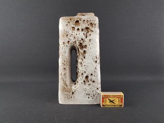 Vintage ÜBELACKER KERAMIK (U-keramik) Beige and Brown Chimney Fat Lava Vase 1446 25 West German Pottery 1970s