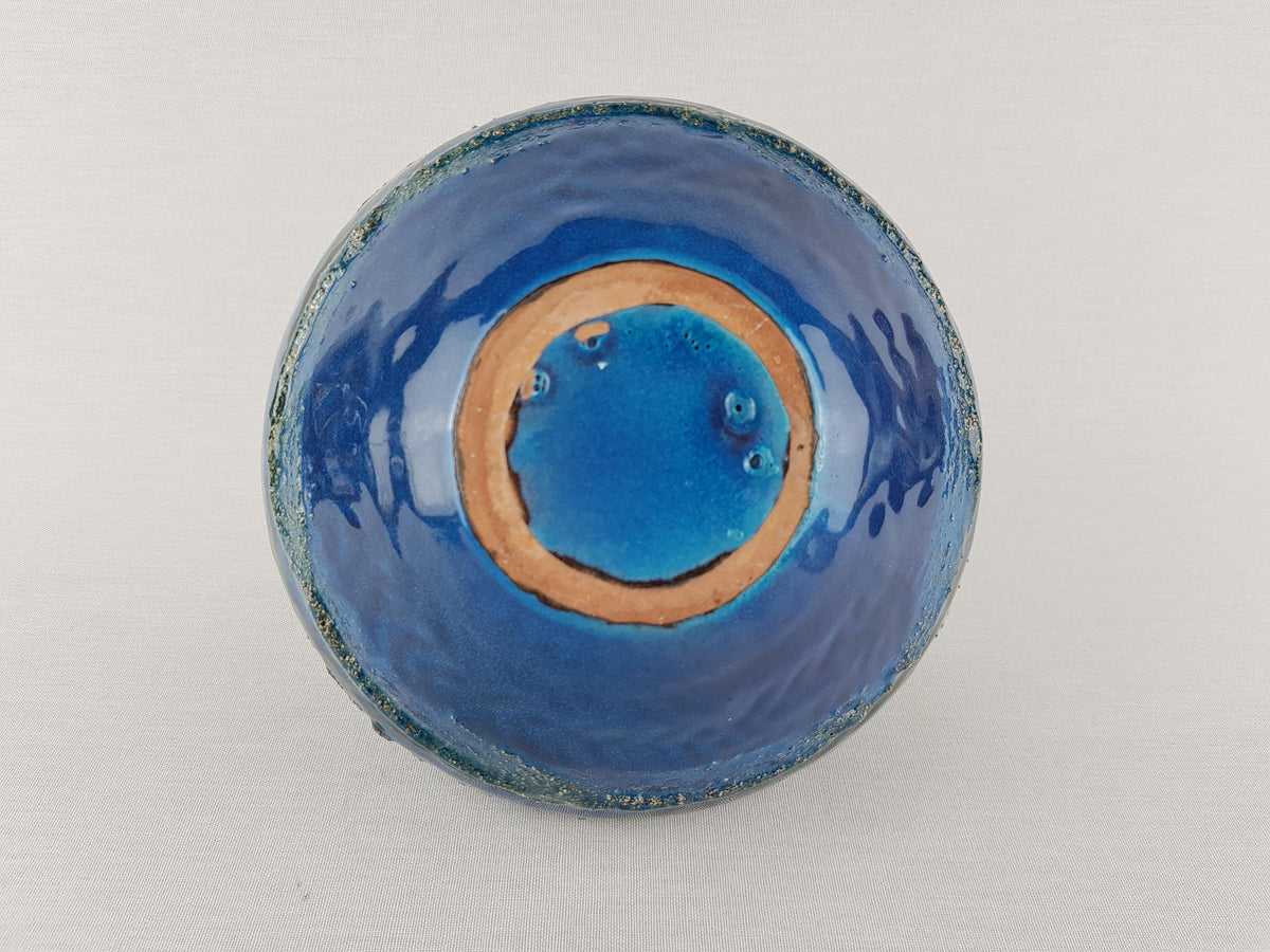 Vintage CARSTENS TONNIESHOF Blue Handled Vase With Fat Lava Decor 200 By Gerda Heuckeroth West German Pottery 1960s