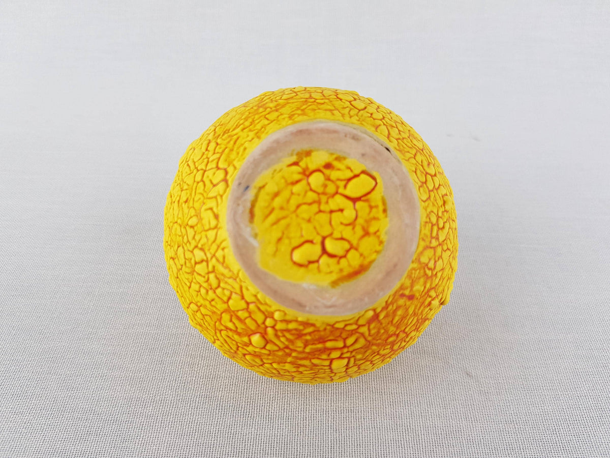 Small Vintage TOFEJ Red and Yellow Crackle Textured Vase HUNGARIAN POTTERY 1960s