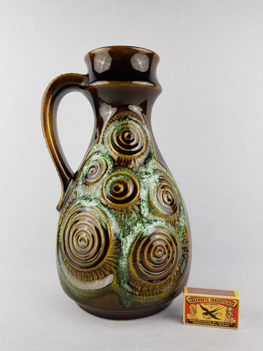 Vintage BAY KERAMIK Dark Green Vase with Swirls 85 30 West German Pottery 60s 70s