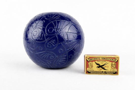 Vintage BLUE BALL VASE – Sgraffito Fish Decor 1960-70's