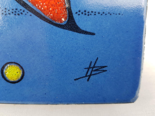 Vintage BAY KERAMIK Ceramic Blue Wall Plate 801-44 Orange-Red Fish – 1972s
