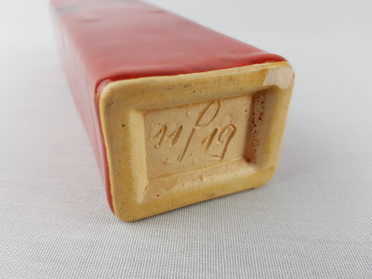 Vintage SILBERDISTEL FAYENCEN Rectangular Red Vase West German Pottery 1970s