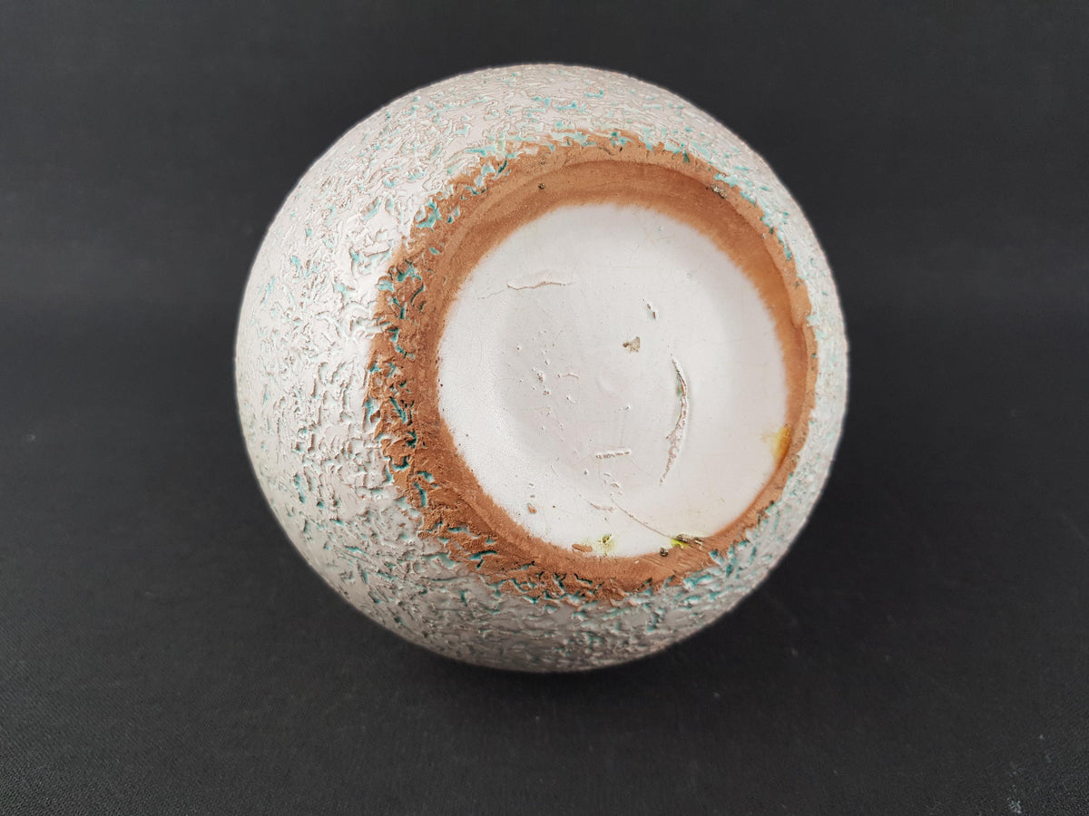 Vintage CERAMICHE TOSCANE White Triple Handled Vase with Orange and Yellow Glaze 1960's