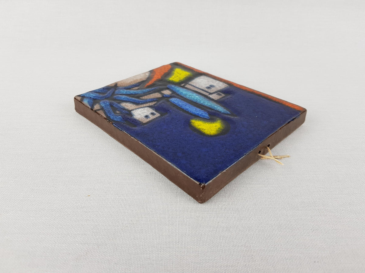 Rare Vintage RUSCHA KERAMIK Blue Wall Tile with Beach House Decor by Adele Bolz 783/2 West German Pottery 1960s