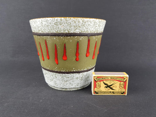 Vintage JASBA KERAMIK Green Planter with Red Drips West German Pottery 1970s