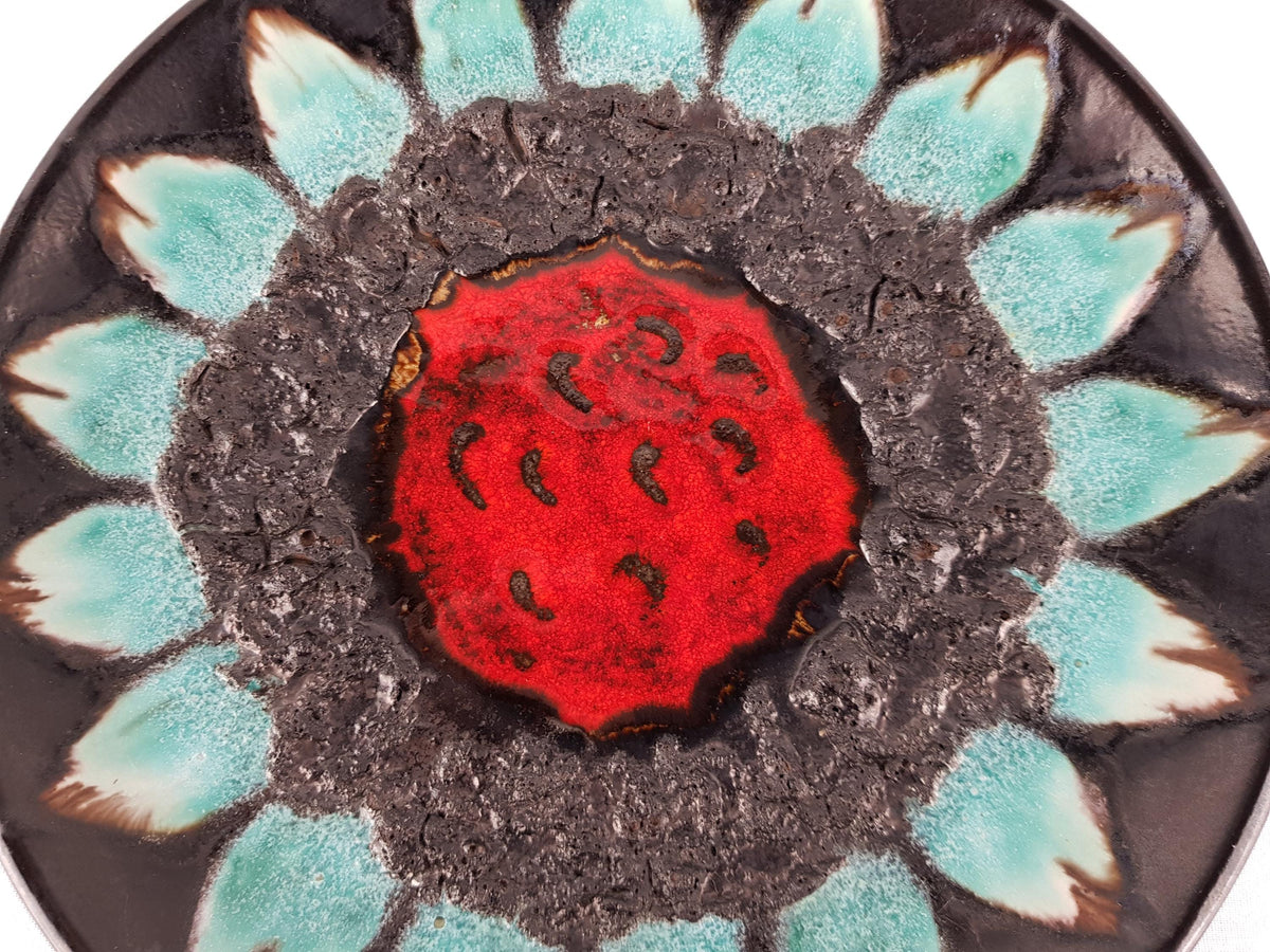 Vintage RUSCHA KERAMIK Fat Lava Wall Plate, Flower Decor 1970s