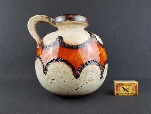Vintage SCHEURICH KERAMIK Handled Beige, Orange, Yellow and Black Fat Lava CERAMOS Vase with 484 21 West Geman Pottery 1970s