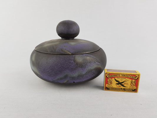 Vintage RUSCHA KERAMIK Purple and Dark Grey Bowl with Lid West German Pottery Fat Lava Era 1970s
