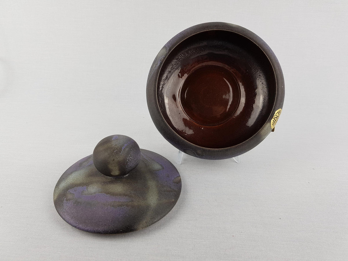 Vintage RUSCHA KERAMIK Purple and Dark Grey Bowl with Lid West German Pottery Fat Lava Era 1970s