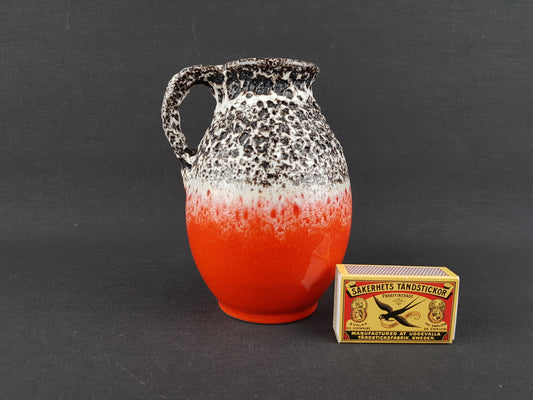 Vintage JASBA KERAMIK Orange Vase with Black and White Fat Lava Decor | "FLORINA" Series | N606 1014 | West German Pottery 1970s