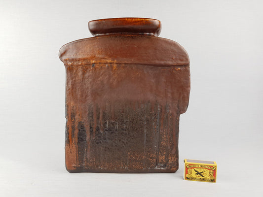 Vintage STEULER KERAMIK Brown Square Vase Model 917 by Heiner Balzar from the Objekt Series West German Pottery 1980s