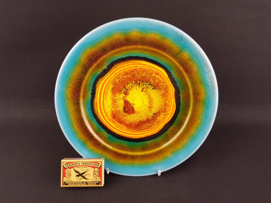 Vintage HUTSCHENREUTHER Psychedelic Colored Wall Plate Fat Lava Era West German Pottery 1970s