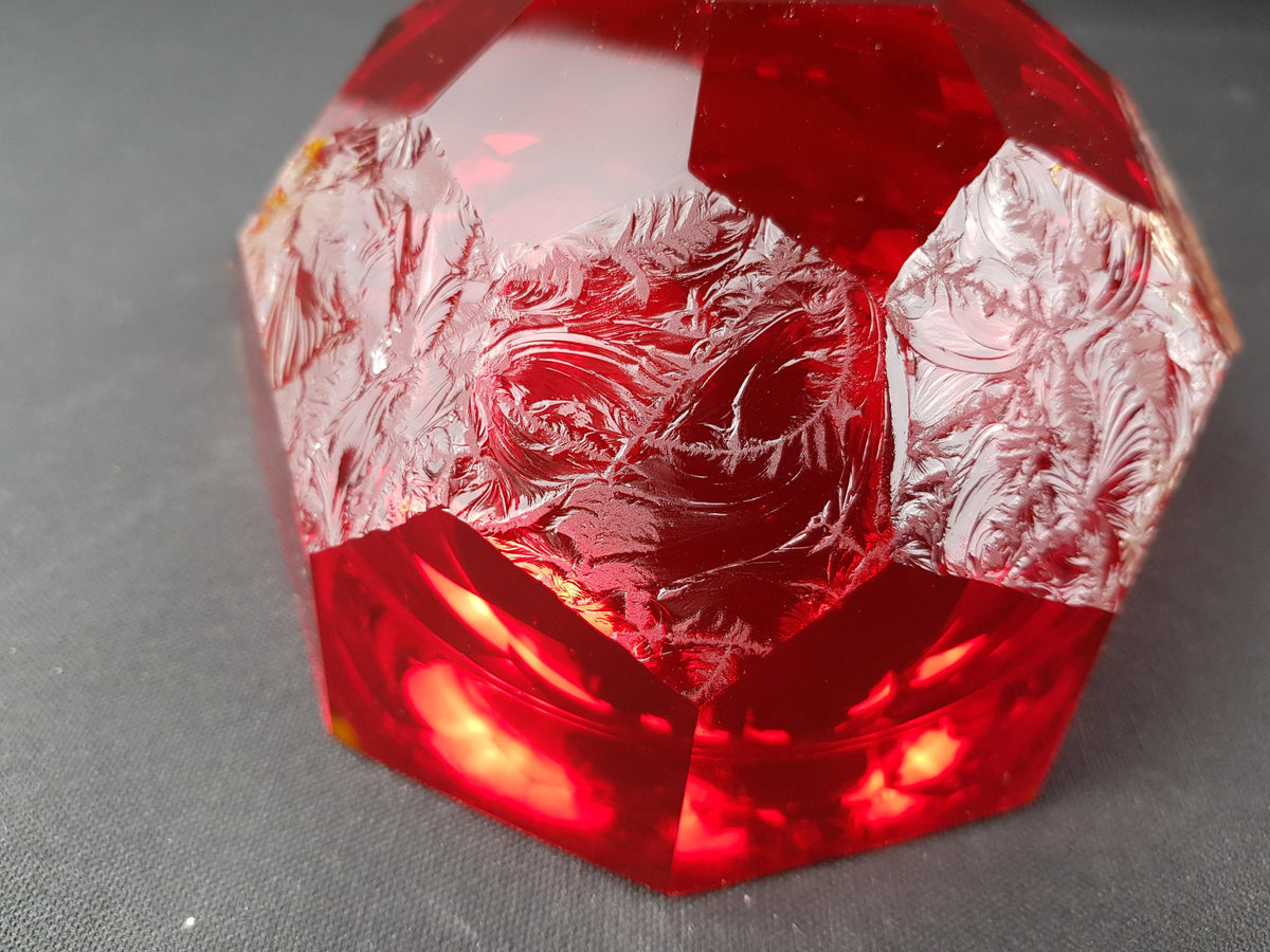 Vintage MURANO Sommerso Glass Bowl Alessandro Mandruzzato Red Yellow Frosted Art Glass Italy 1960s
