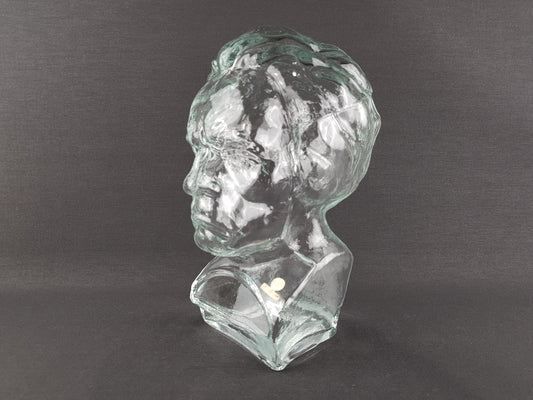 Vintage INGRID GLAS Glass Head Phone Holder, Hat Cap Wig Holder Glass Bust of Ludwig von Beethoven West Germany 1960-70