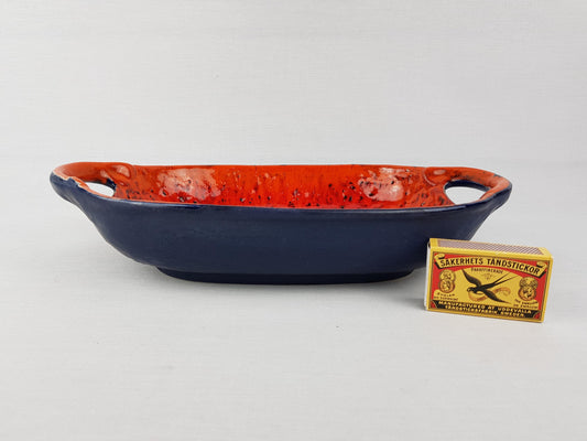 Vintage DÜMLER und BREIDEN KERAMIK Orange and Blue Fat Lava Bowl 609 32 West German Pottery 1970s