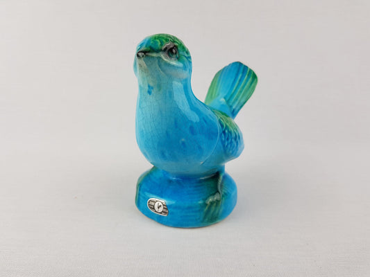 Vintage JEMA HOLLAND Blue and Green Bird Figurine with Craquele Glaze Dutch Holland Pottery 1960s 1970s